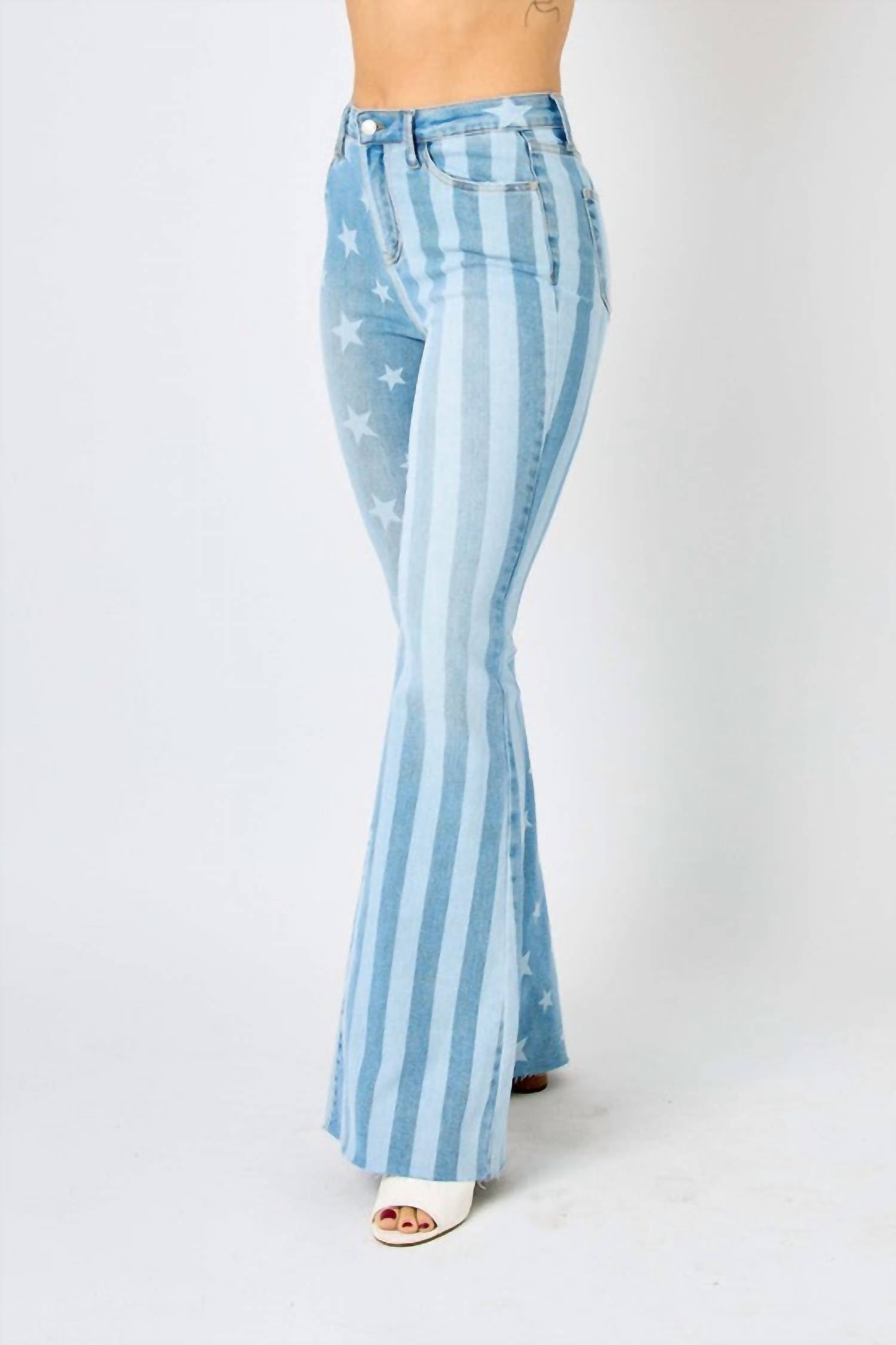 Judy Blue - High Waist Stars & Stripes Bleach Discharge Flare Jeans