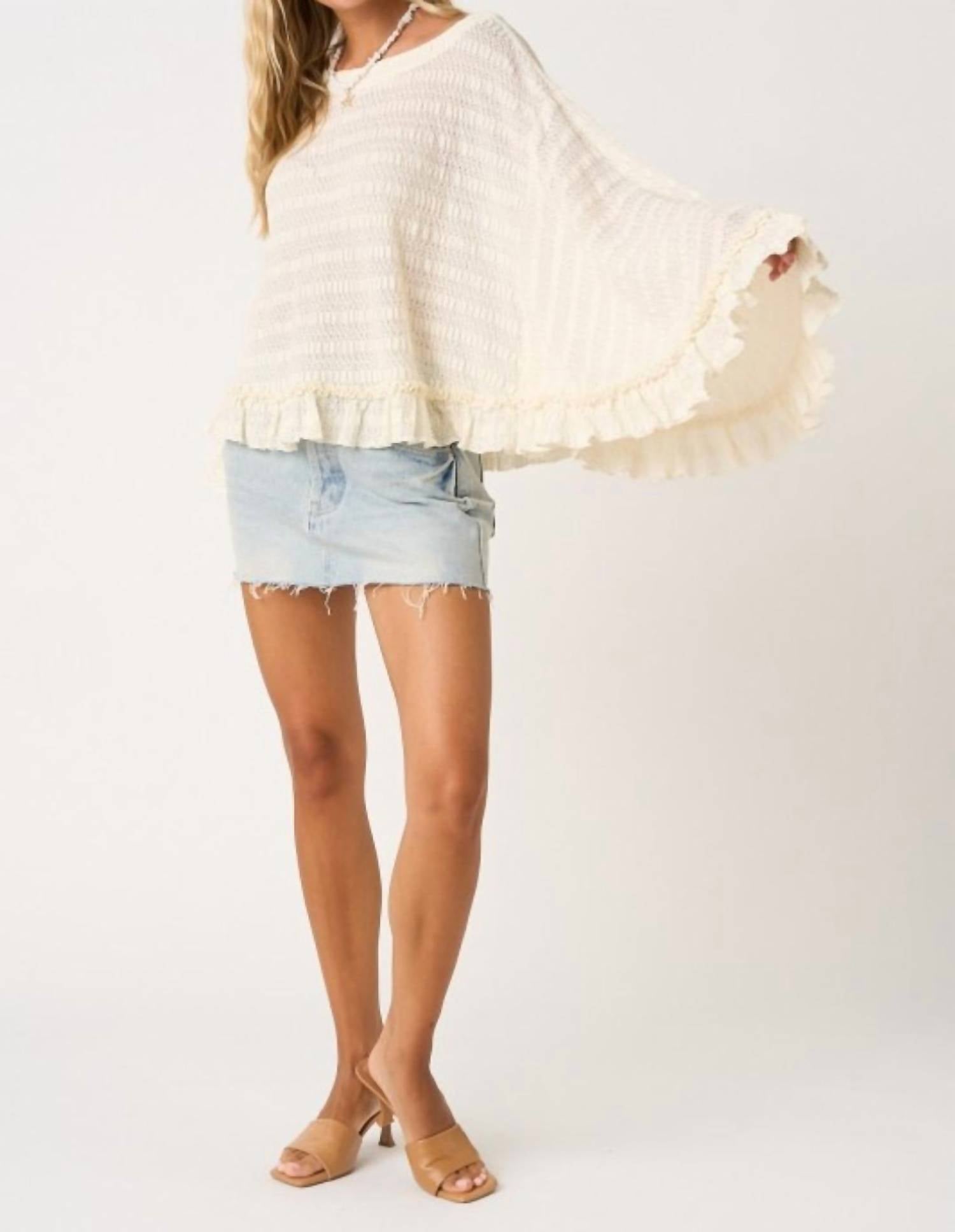 Mittoshop - Flowy Batwing Sleeve Boatneck Ruffle Hem Top