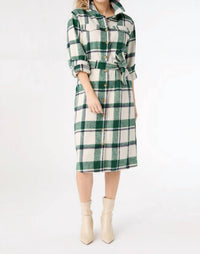 COCO + CARMEN Shelley Plaid Shacket Dress in ivory green - women's jacket