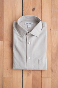 C.O.F. Studio Men's Standard Shirt Oxford Shirt in dyed taupe - men's long sleeve top - detail view