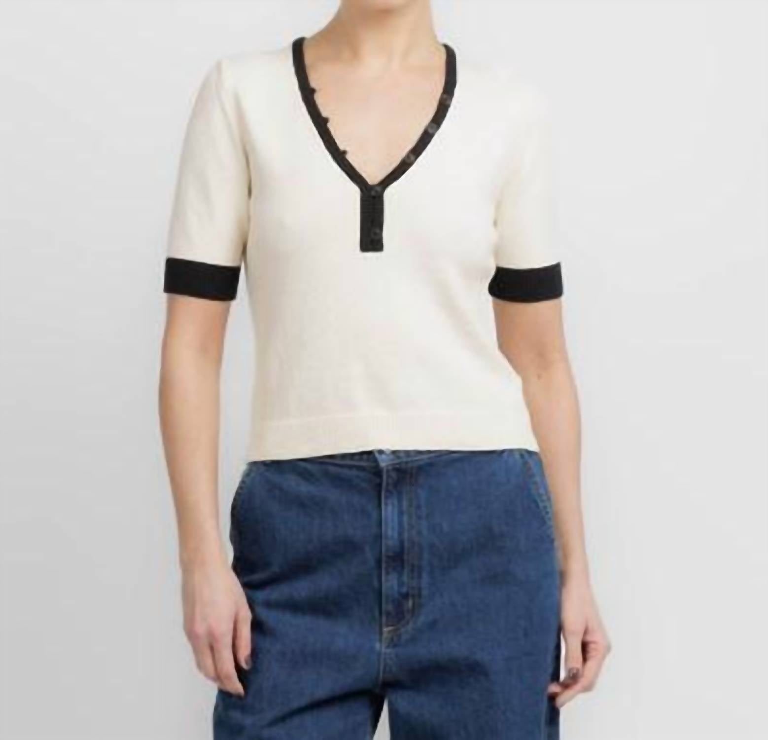 White + Warren Short Sleeve Top in ivory midnight - women's blouse