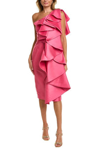 Badgley Mischka - Ruffled One Shoulder Stretch Mikado Dress