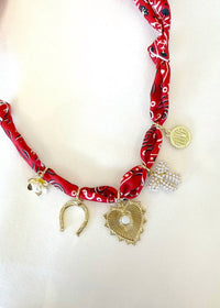Knotty Bling - Women's Mother Of Pearl 5 Charm Bandana Necklace