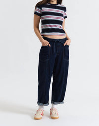 DAZE Villa Drawstring Barrel Jeans in blue mood - women's jeans - alternate view