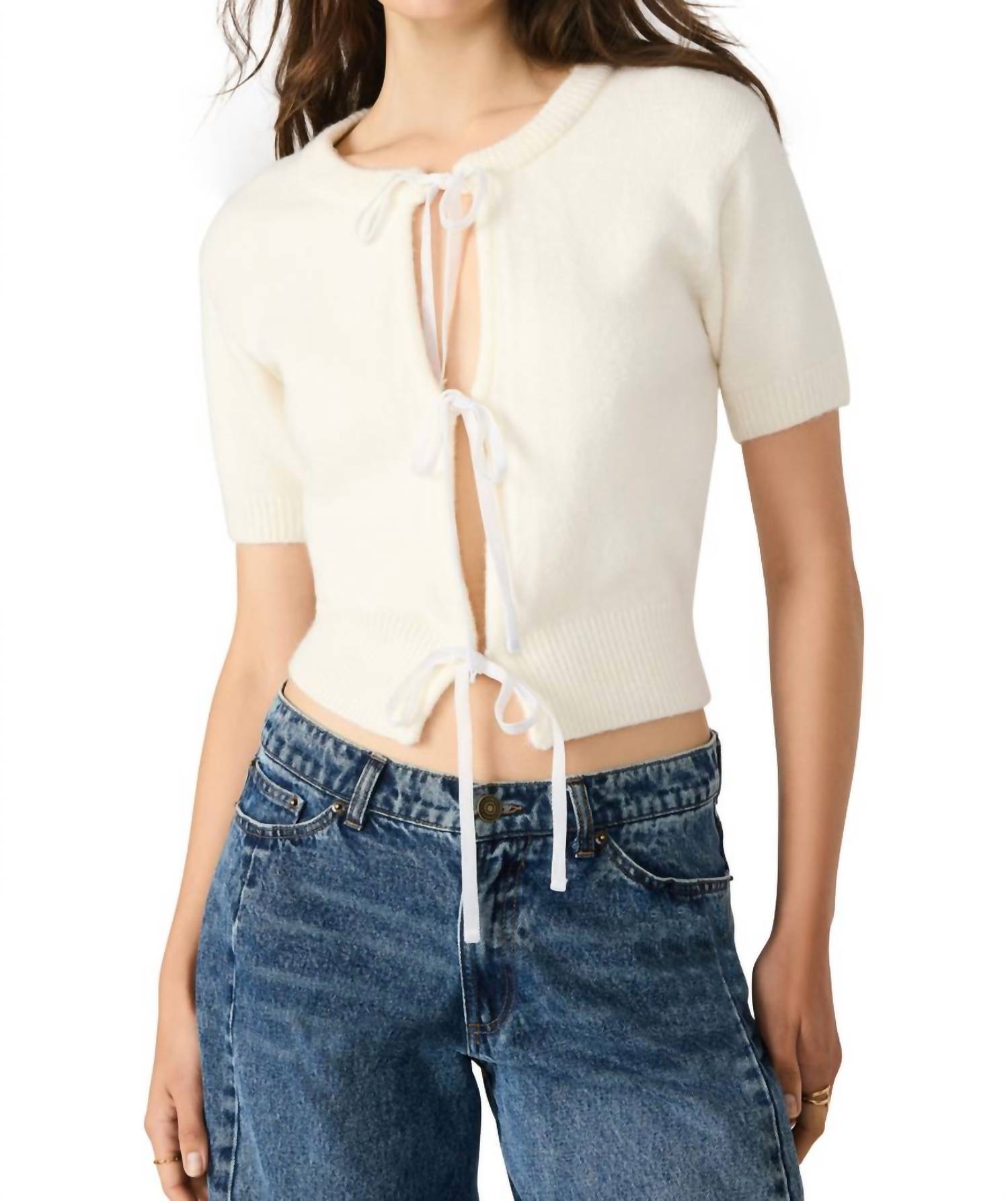 STEVE MADDEN Sereia Front-tie Cardigan in cream - women's cardigan