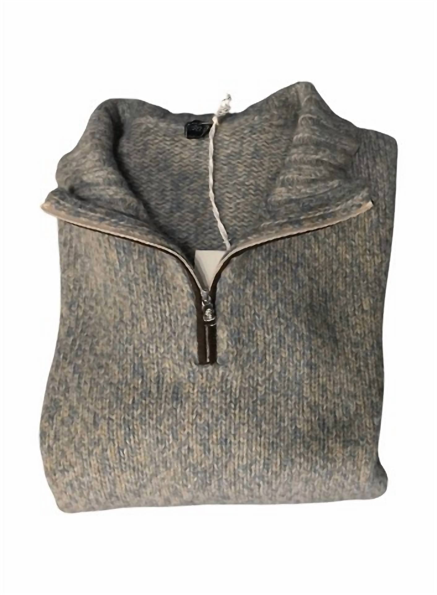 Fedeli Men's Eco Alpaca Zip Up Sweater in grey - men's sweater - detail view