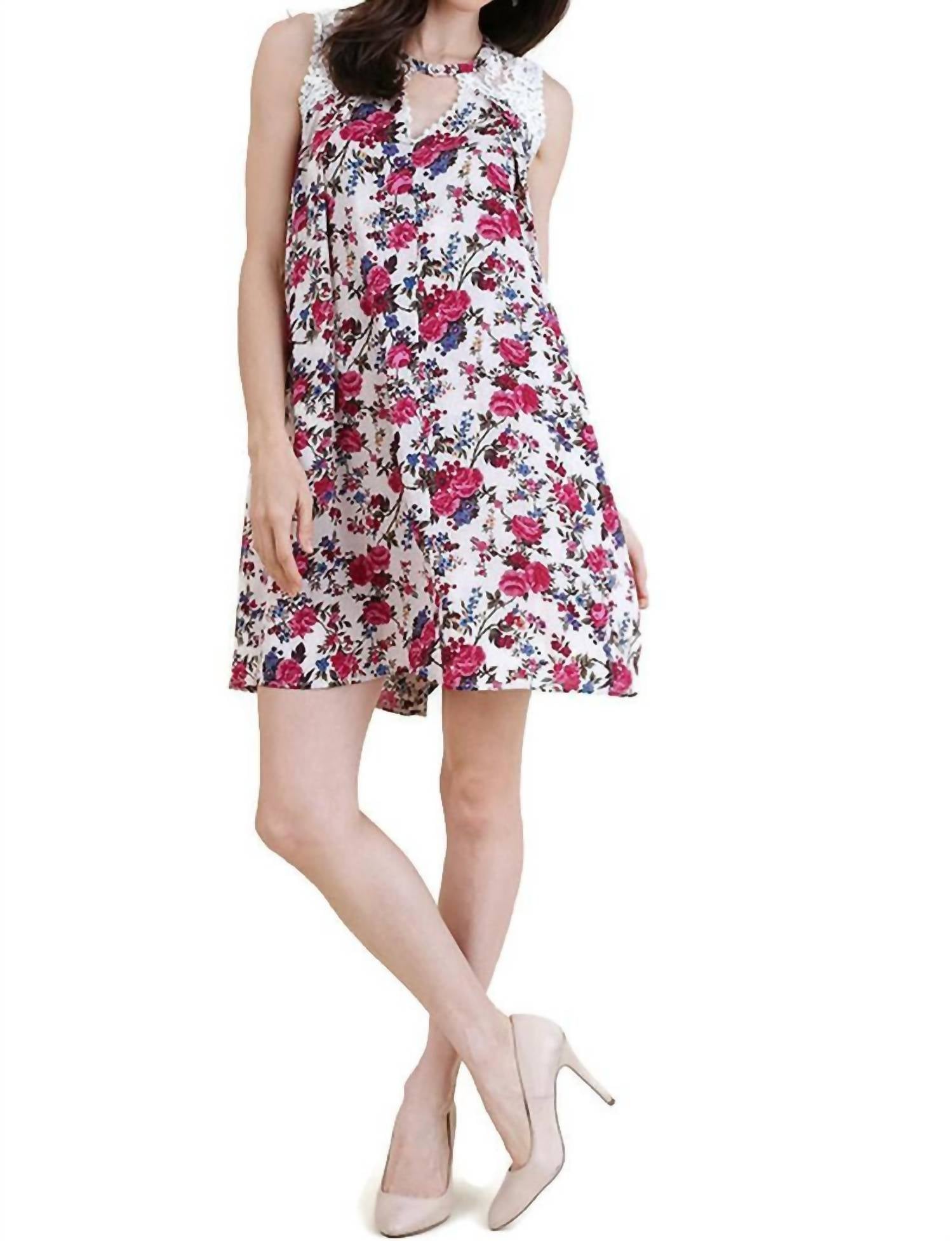 umgee Floral & Lace Sleeveless Dress in berry - women's dress - view 4