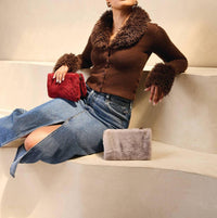 Jen & Co. - Women's Riley Fur Three Compartment Crossbody Wristlet Bag