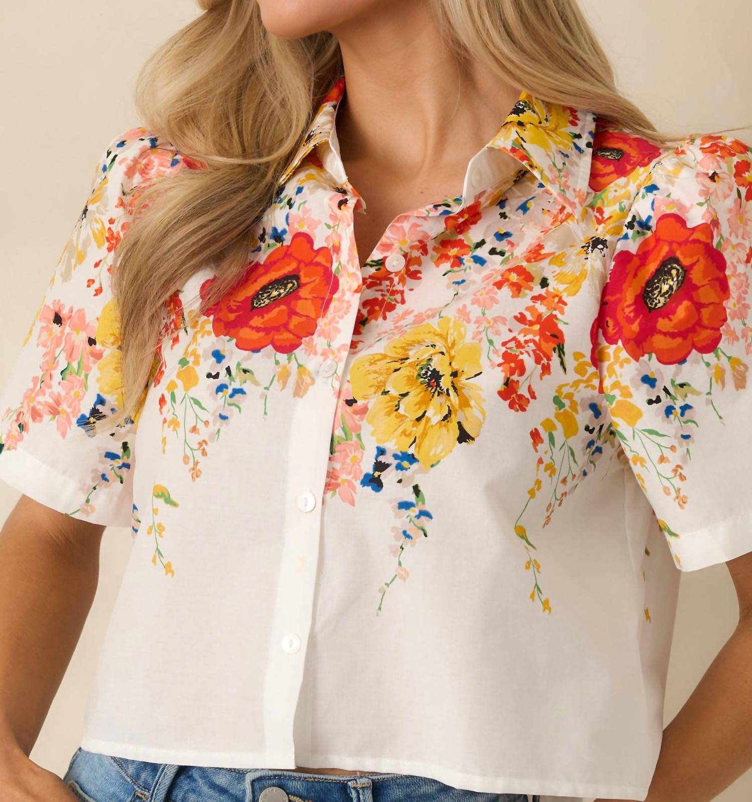Entro - Floral Button Up Top With Skirt Set