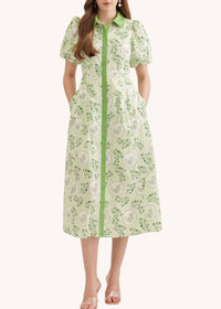 Entro - Puff Sleeve Cotton Midi Dress
