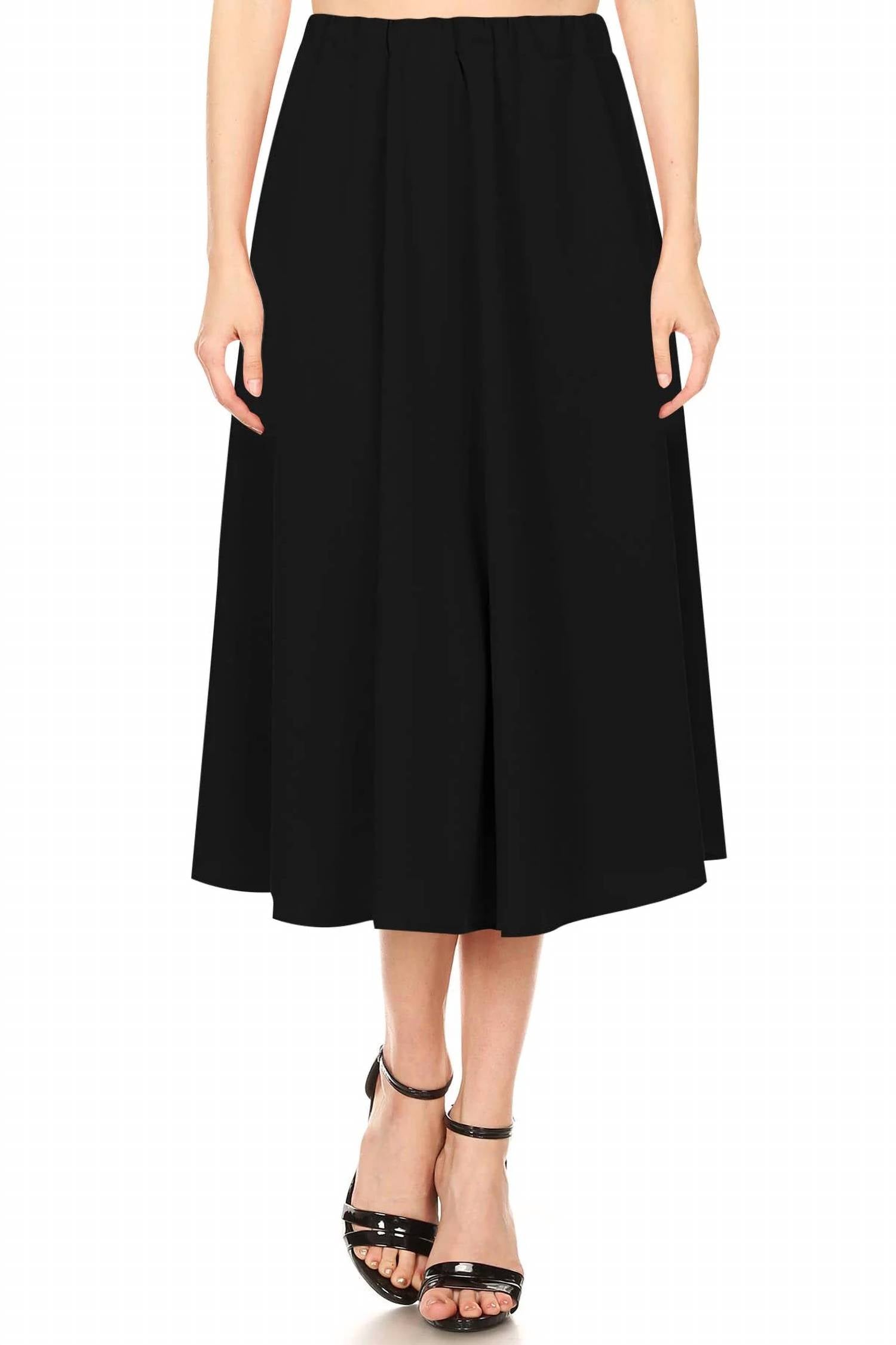 Moa Collection - Women's Casual A-Line Pleated Solid Midi Skirt