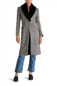 STEVE MADDEN Dienne Long Sleeve Coat in black multi - women's jacket - detail view
