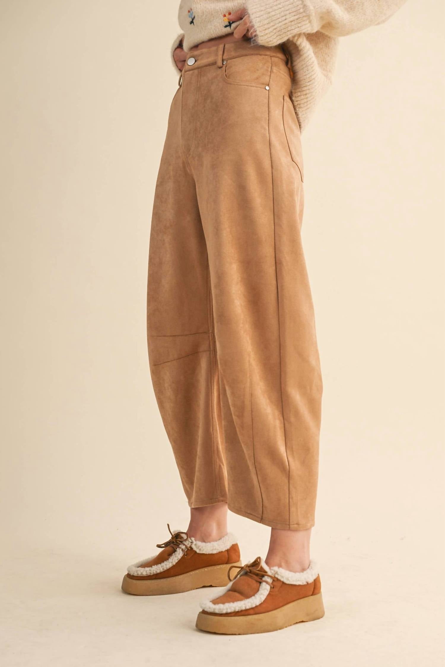 Klesis Savannah Suede Barrel Pants in beige - women's pants - detail view