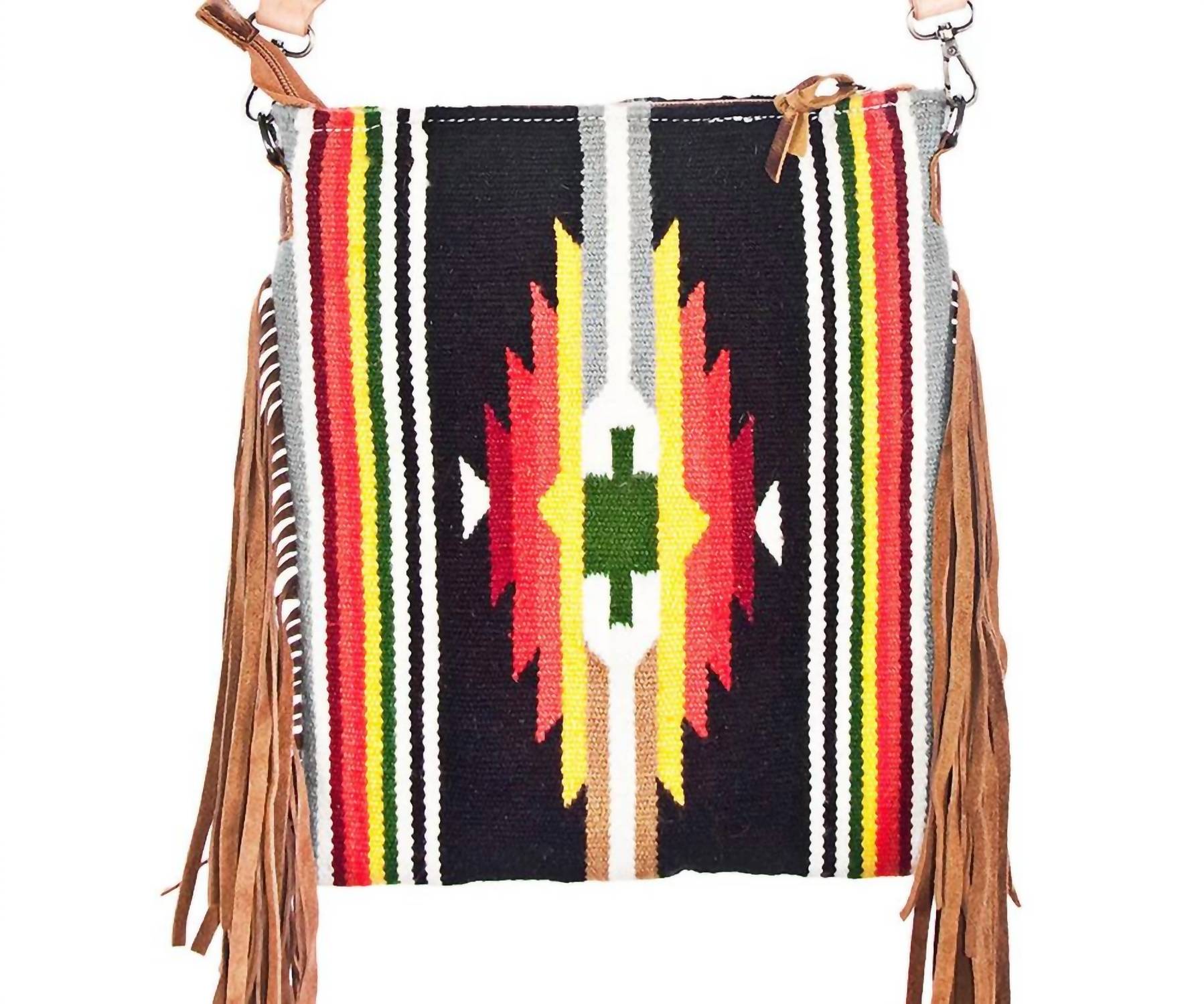 American Darling Women's Detailed Hand Tooled Messenger Bag in black multi - women's bag