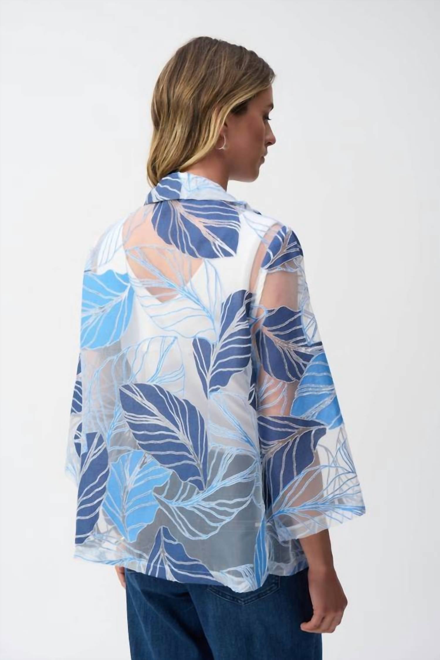 Joseph Ribkoff - Women's Novelty Leaf-print Trapeze Jacket