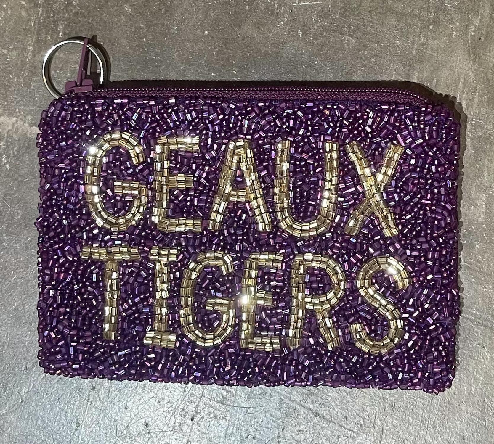 TIANA Geaux Tigers Beaded Small Coin Purse in purple gold - women's bag