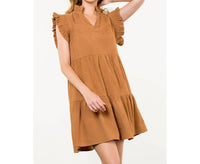 THML Flutter Sleeve Corduroy Midi Dress in camel - women's dress - view 10