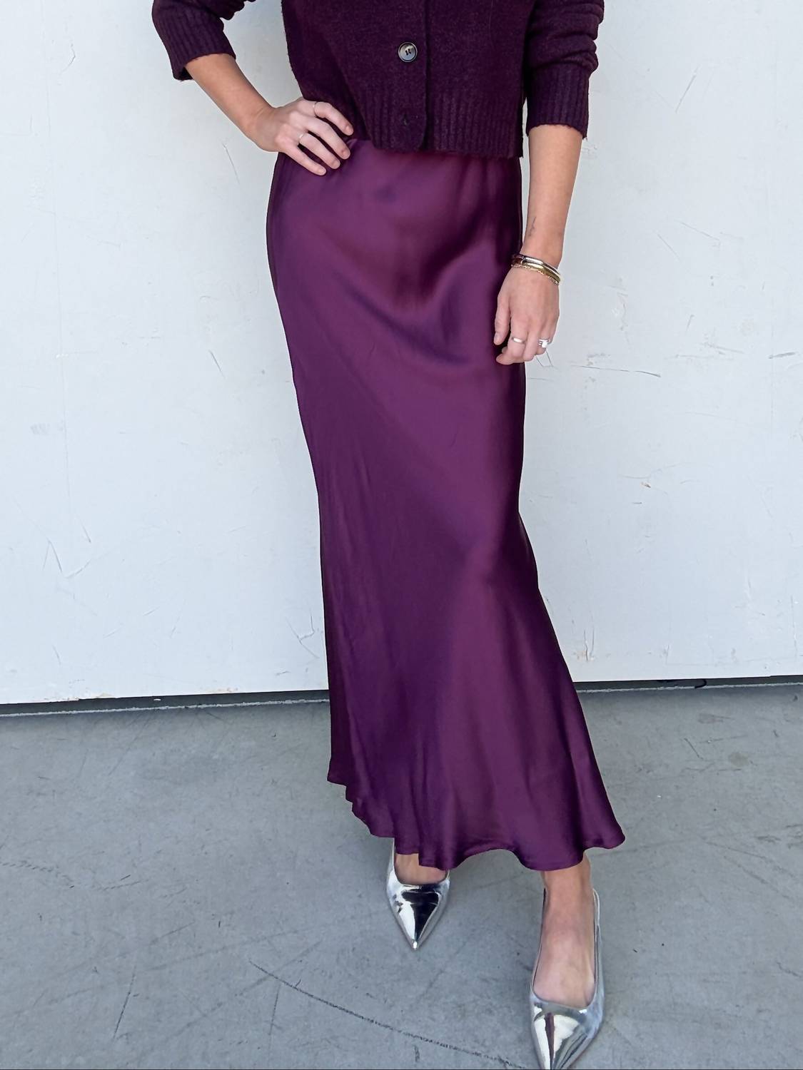 Olivaceous - Satin Maxi Skirt