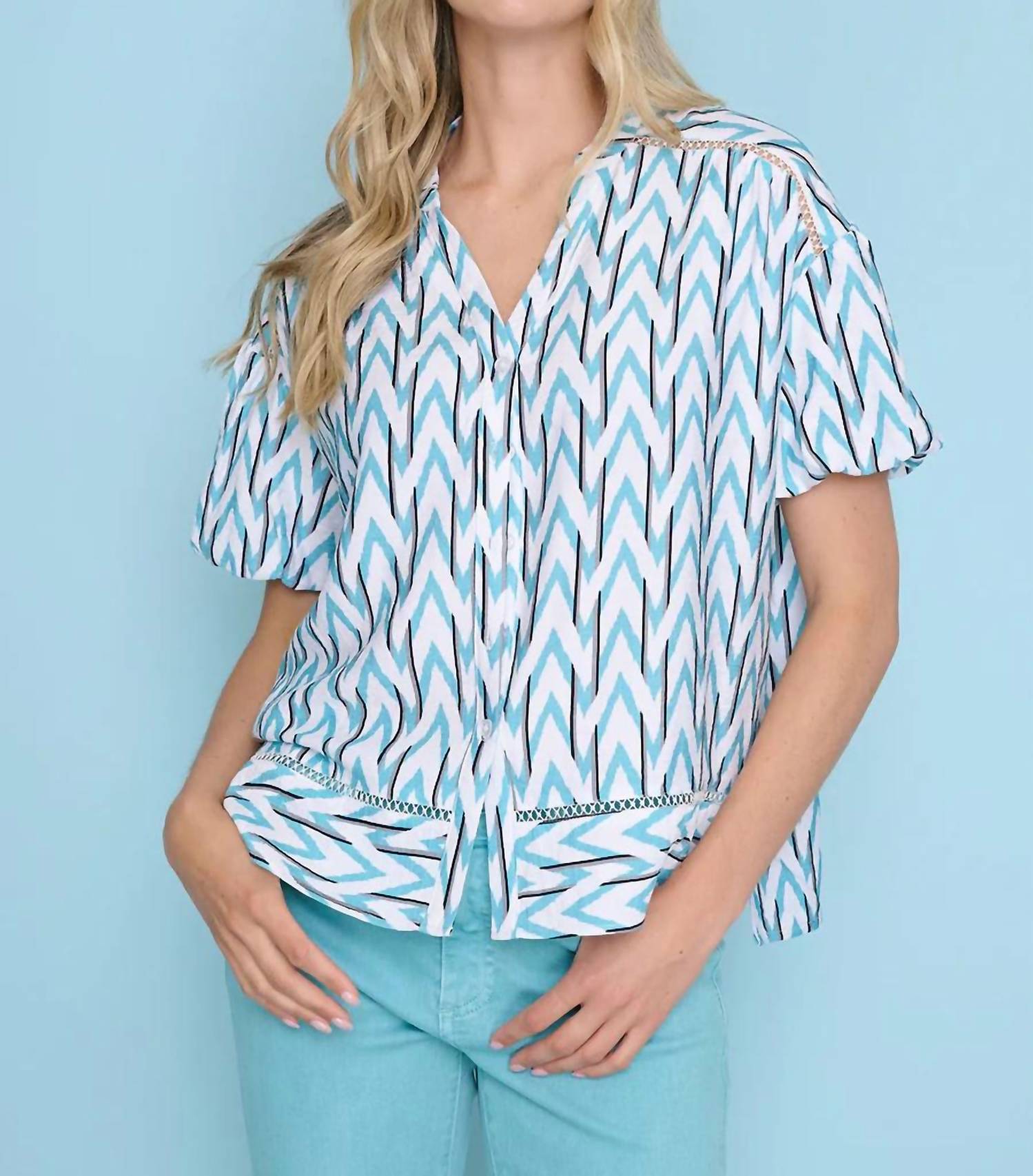 Picadilly - Button Front Puff Sleeve Top