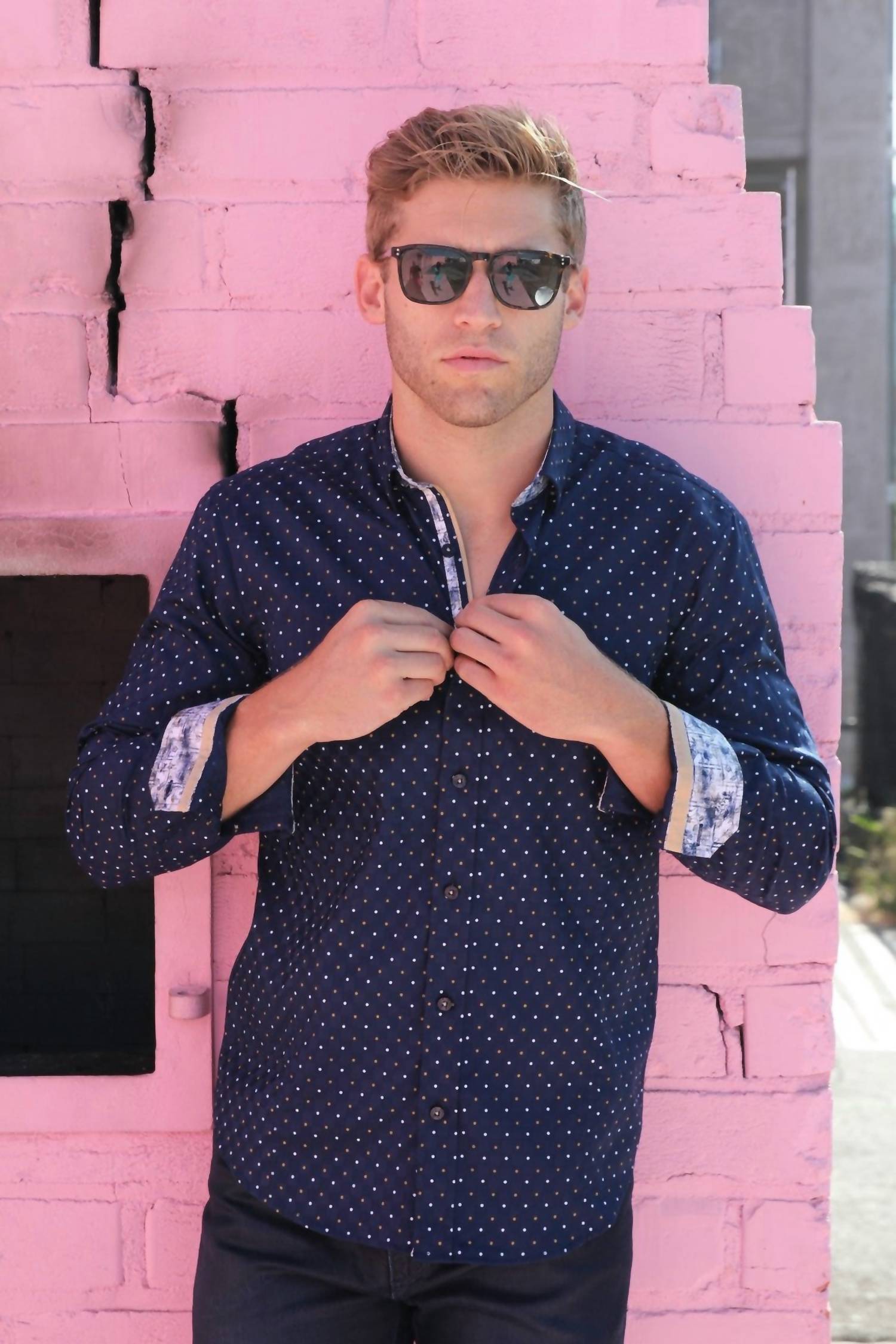 Eight X - Dots Button Down Print Shirt With Trim