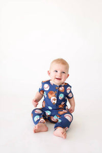 POSH PEANUT Kid's Homer Short Sleeve Pajama Set in blue - kids' item