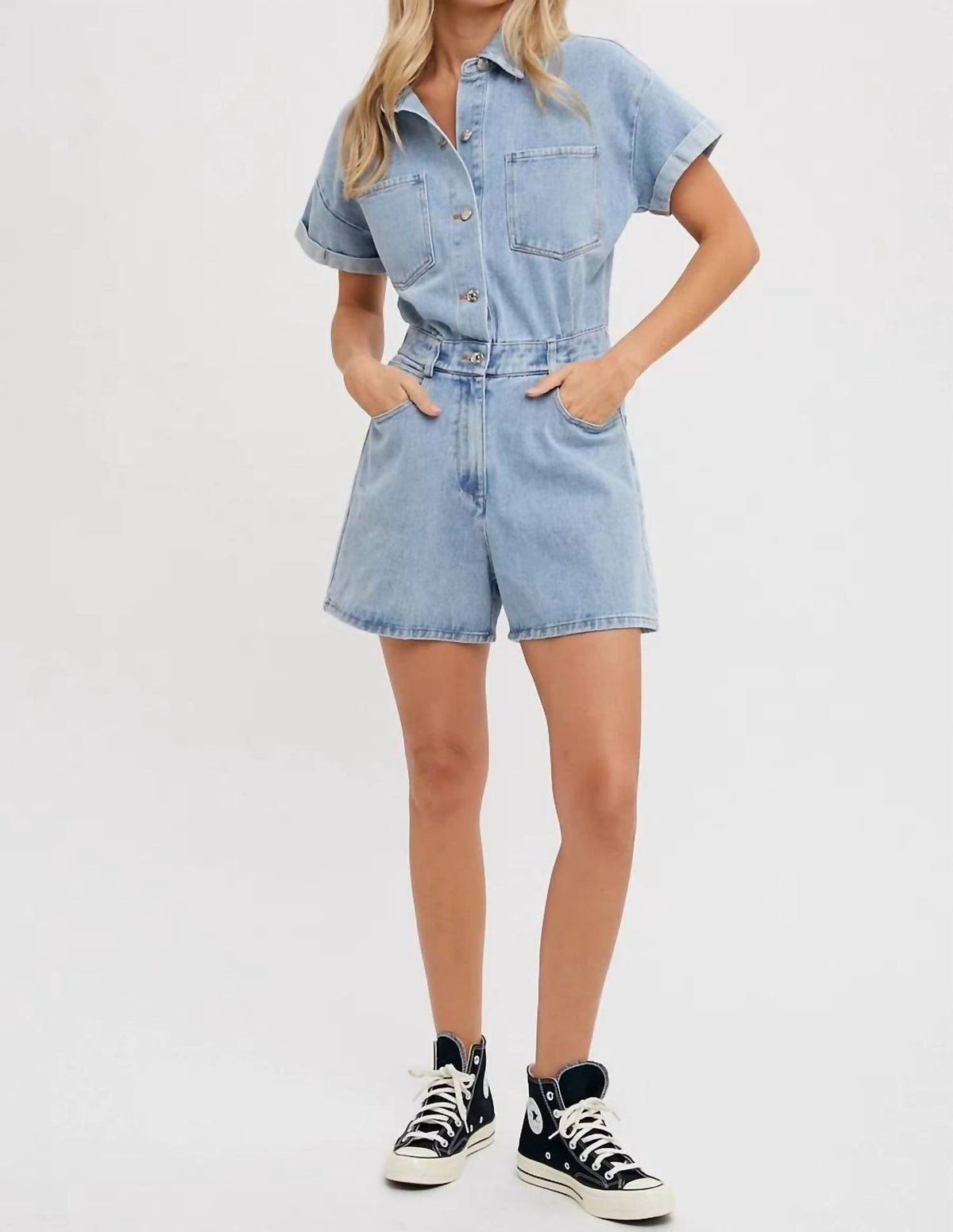 Bluivy - Denim Button Down Shirt Romper