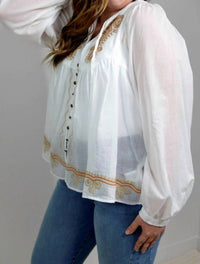 Blue B - Women's Boho Embroidered Peasant Blouse