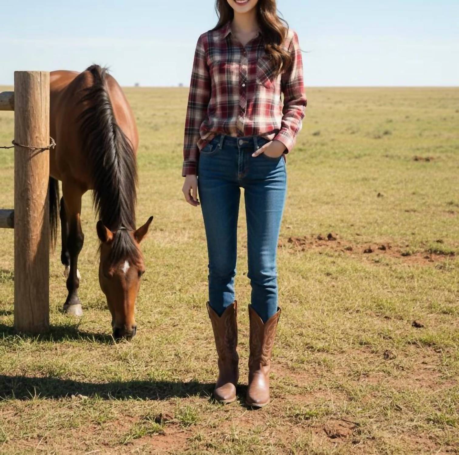 She + Sky - Women's Long Sleeve Woven Plaid Shirt - Plus