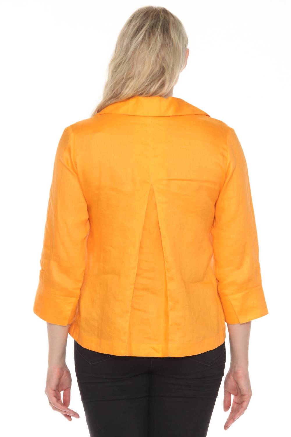 Joseph Ribkoff Collared V-neck 3/4 Sleeve Linen Top in apricot - women's blouse - view 4