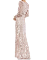 MAC DUGGAL Sequin Puff Sleeve Surplice Gown Dress in rose pink - women's dress - detail view