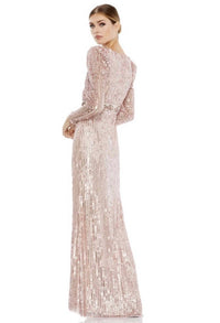 MAC DUGGAL Sequin Puff Sleeve Surplice Gown Dress in rose pink - women's dress - alternate view