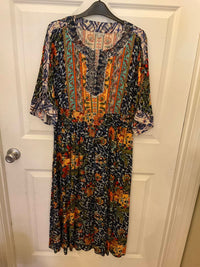 John Mark - Embroidered Woven Scoop Neck Doman Sleeve A-line Midi Dress