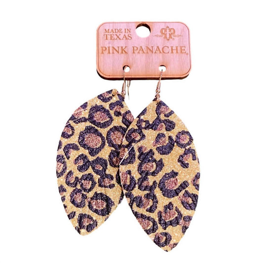 Pink Panache - Leopard Feather Glitter Earrings