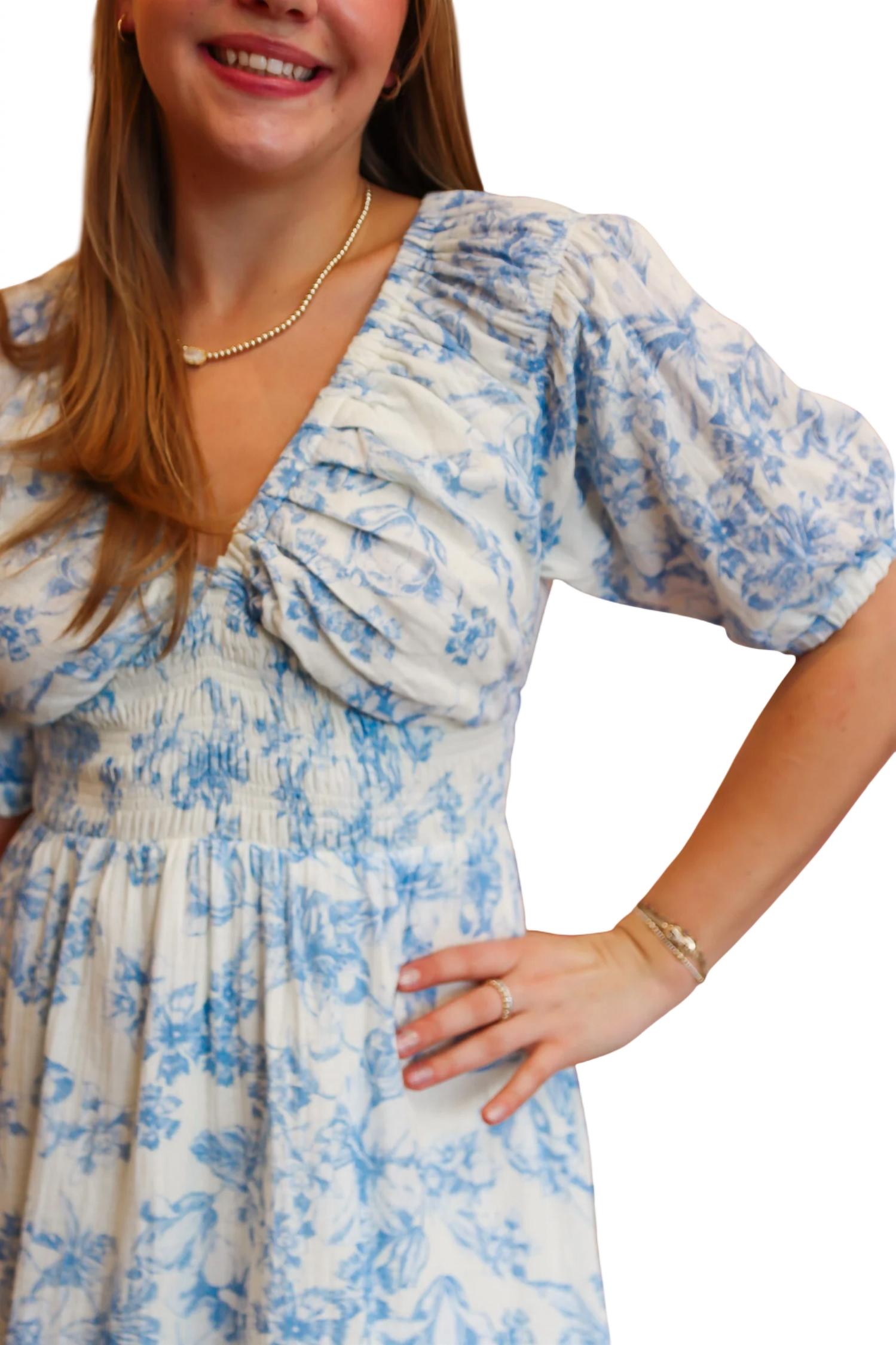 Mystree - Puff Sleeve Smocked Maxi Dress