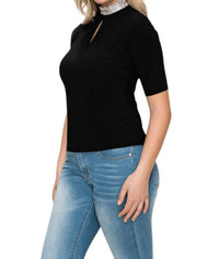 Perseption Concept - Alondra Embellished High Neck Collar Top