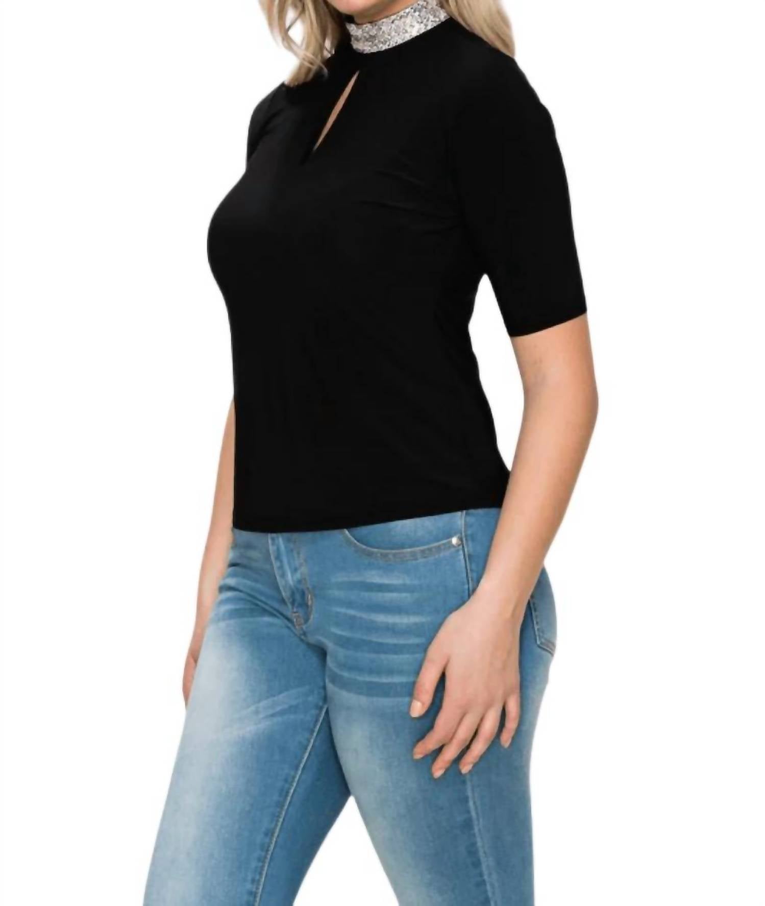 Perseption Concept - Alondra Embellished High Neck Collar Top