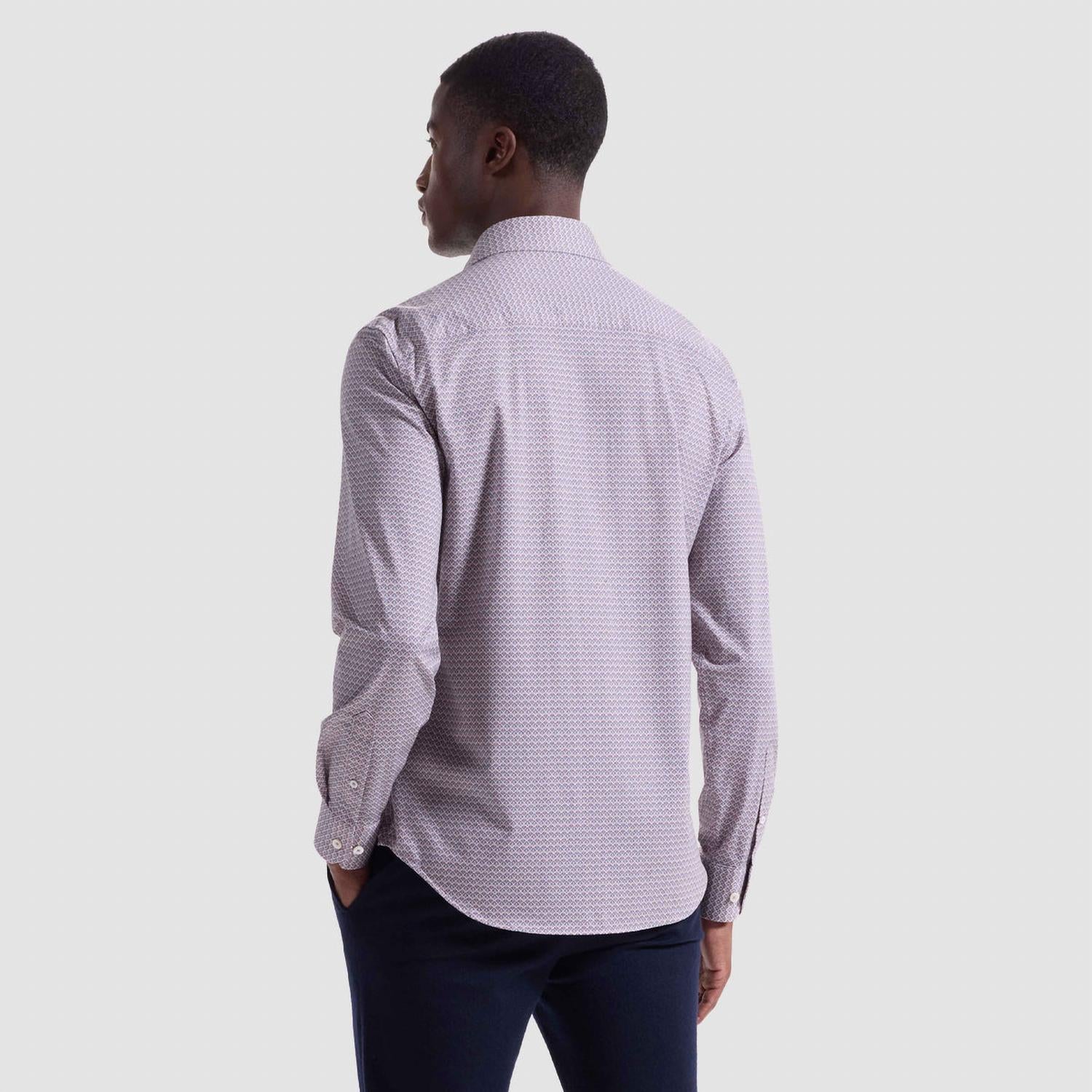 Bugatchi Uomo Small Geometric Print 8 Way Stretch Shirt in wood rose - men's shirt - alternate view