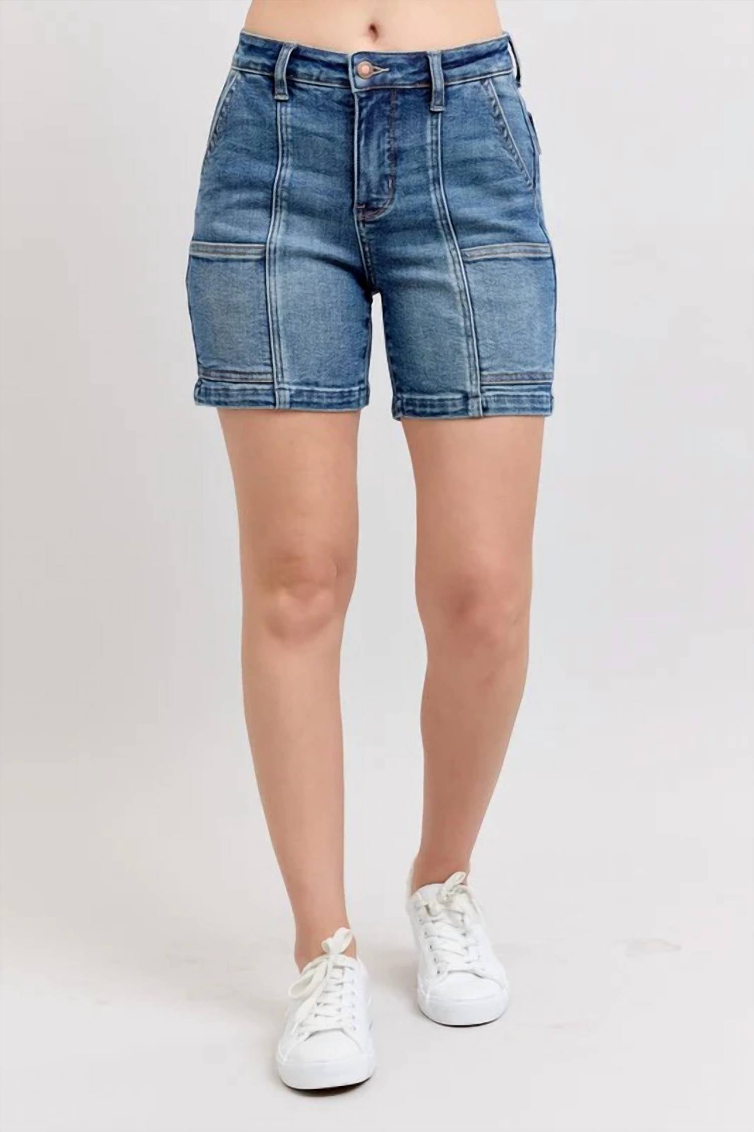 Judy Blue - Women's High Waist Utility Mid Length Jean Shorts
