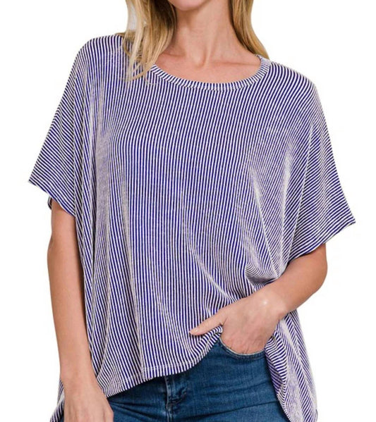 Zenana - Ribbed Striped Oversized Top