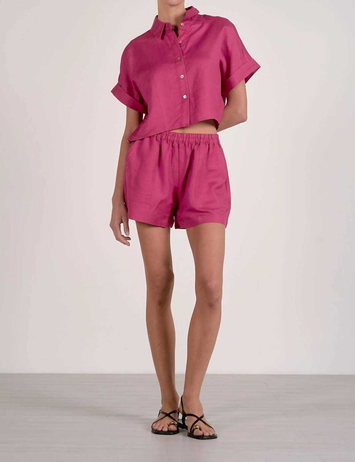 Elan - Courtney Button Front Short Sleeve Top