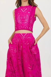 Stellah - Eyelet Flare Maxi Skirt