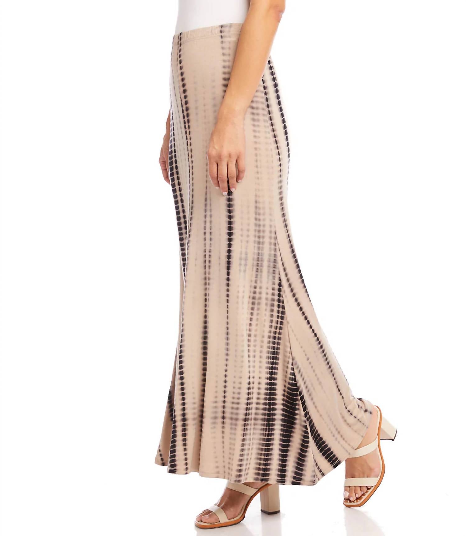 Karen Kane Tess Maxi Skirt in brown tie dye - women's skirt - detail view