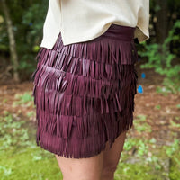 VERY J Vegan Leather Fringe Mini Skirt in wine - women's skirt - alternate view
