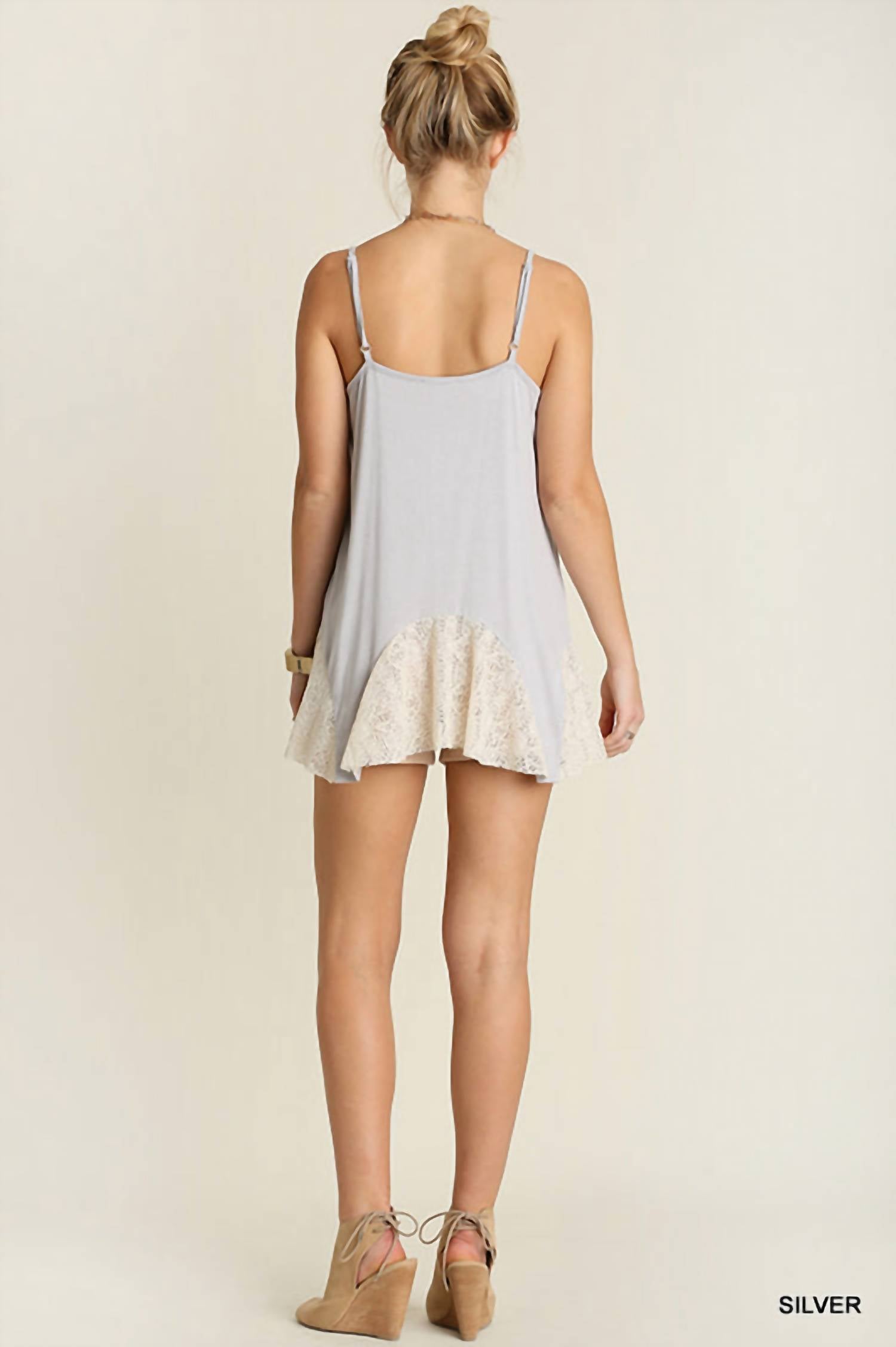 Umgee - Lace Flared Tank Top