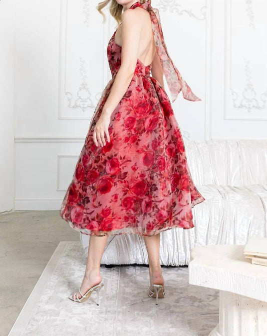 B.Right - Floral Organza Halter Midi Dress