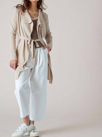 Urban Daizy Draped Front Long Sleeve Waist Tie Cardigan in taupe - women's cardigan - view 7