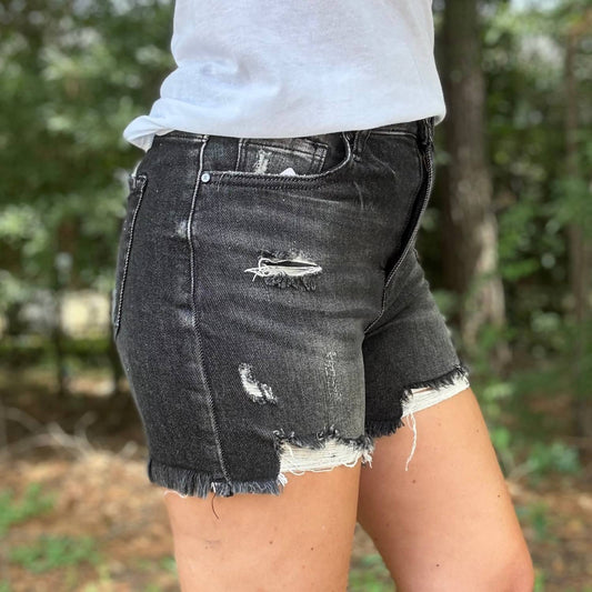 Risen - Billy High Waisted Distressed Denim Shorts