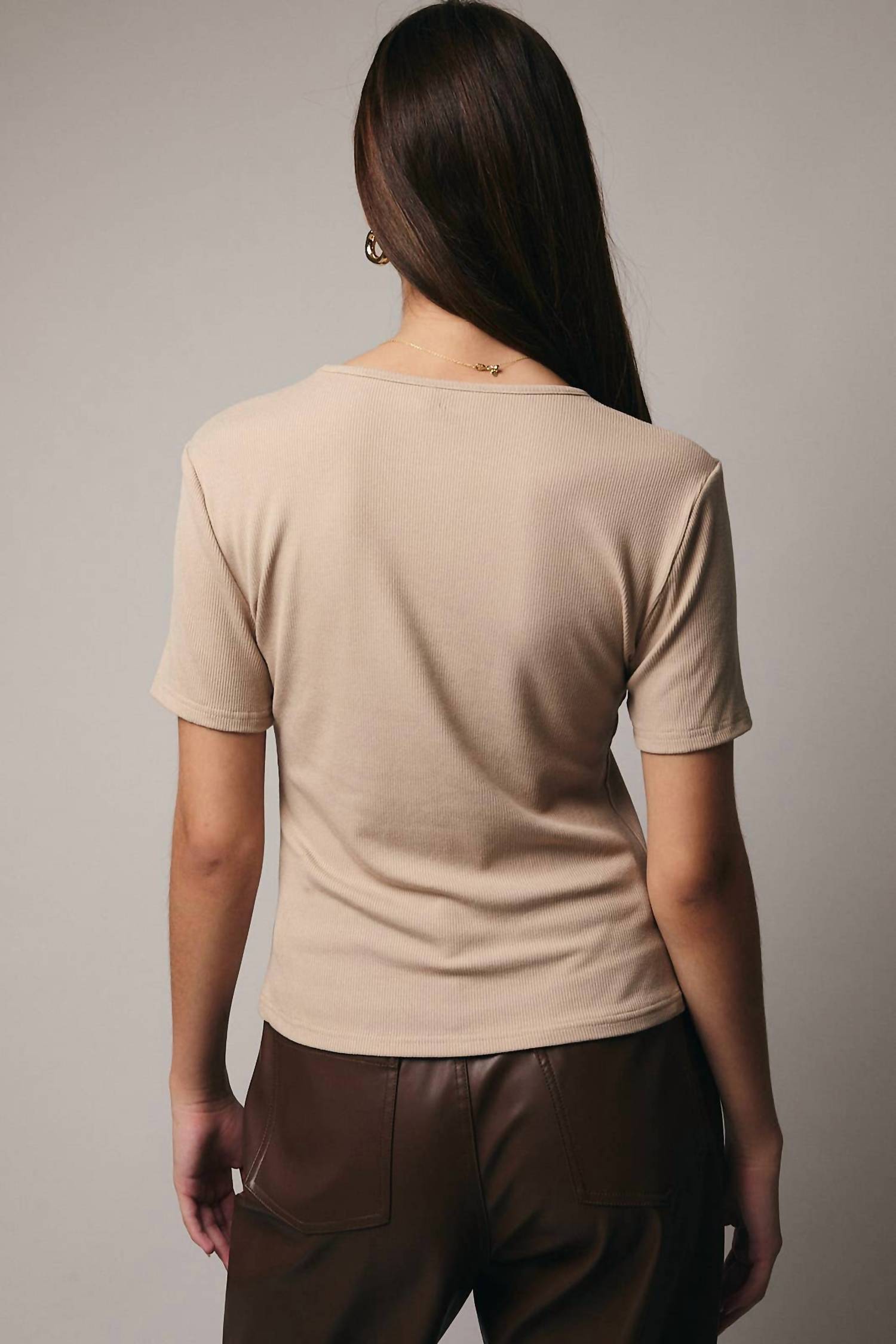 Sunday Edition Espresso Beaded Top in brown - women's t-shirt - detail view