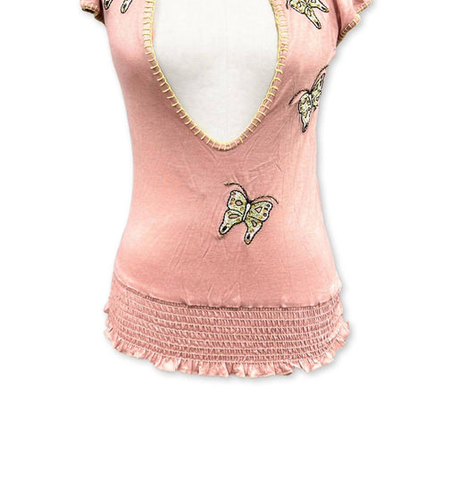 Paparazzi - Chained V-neck Top With Embroidery & Beaded Works