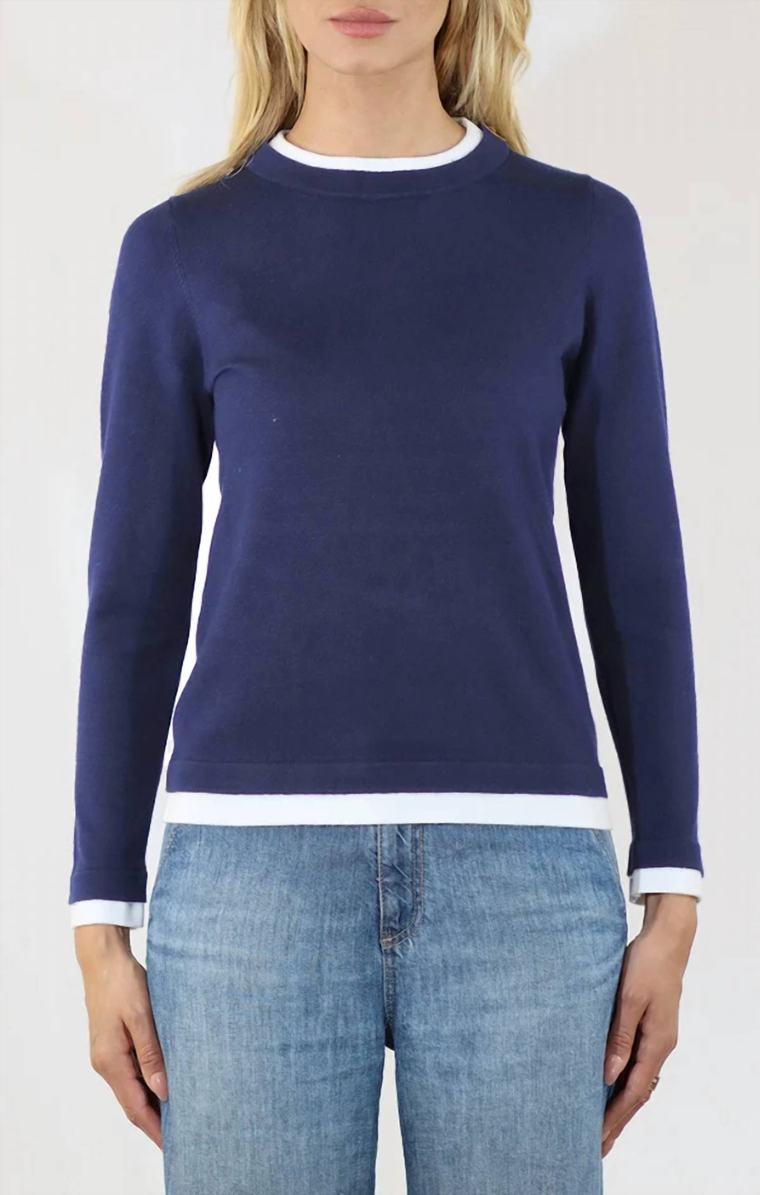 Metric Knits - Double Trim Long Sleeve Crew Pullover Sweater
